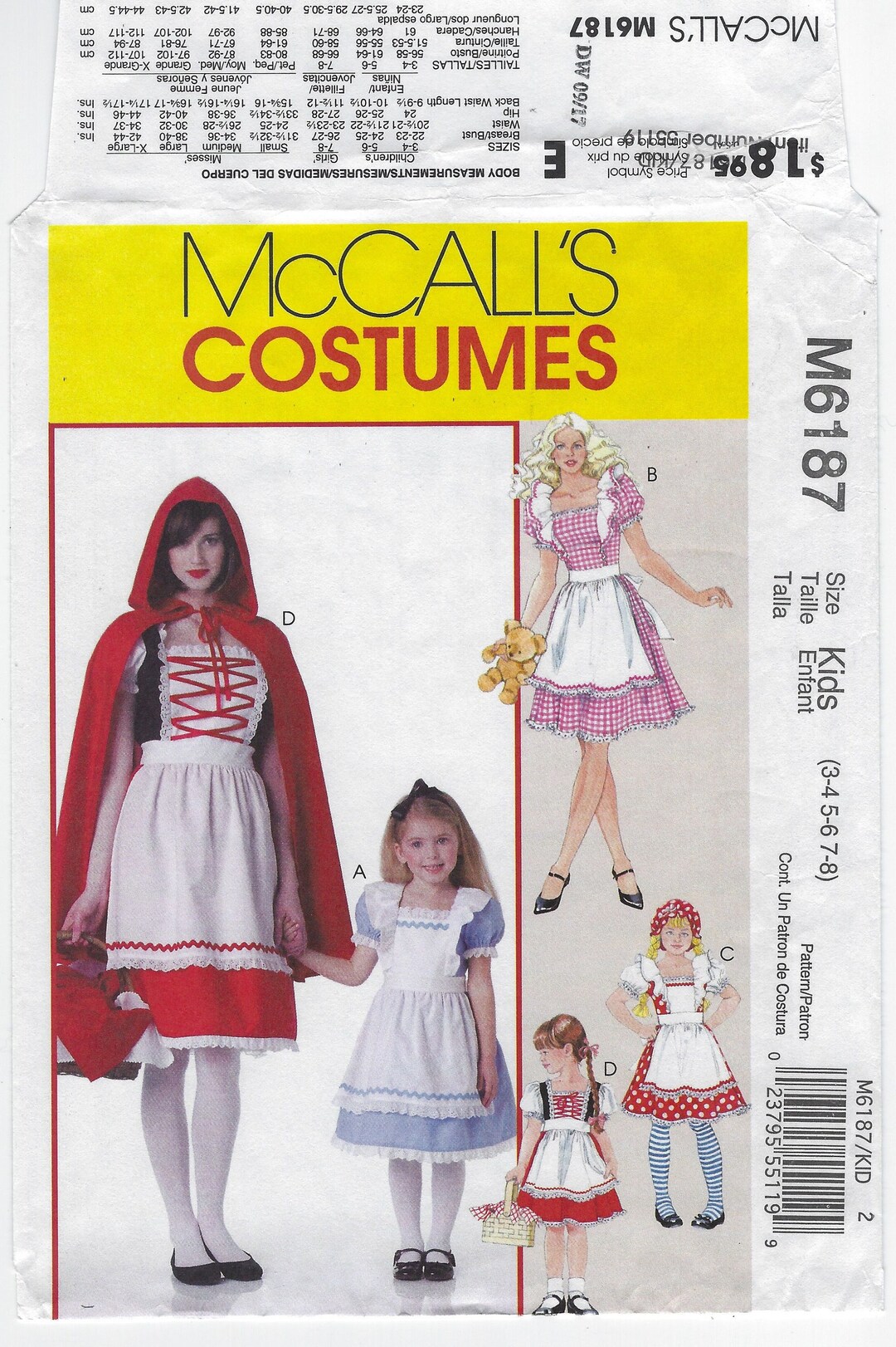 M6187 Mccall's Girls Story Book Costume Dress W/puff - Etsy