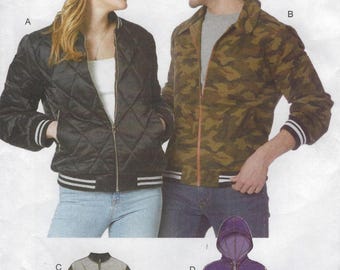 M7637 McCall's - Unisex Bomber Jackets with separating zipper, rib knit trim and pockets - new sewing pattern - sz XM (S-L) or XN (Xl-Xxxl)