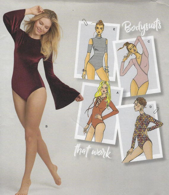 8513 Simplicity - Misses Bodysuits w/ mock neck, crew neckline & deep V-neck and sleeve variations - new sewing pattern - sz A XS-XL (6-24)