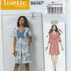 B6567 Butterick Lisette Misses Yoked V-Neck Dress w/front | Etsy