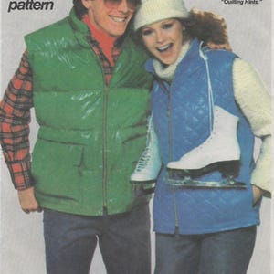8123 Simplicity - Unisex Classic puffy Top-Stitched Quilted vest with front zipper and stand-up collar - uncut sewing pattern - sz small