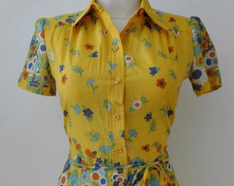 Yellow Tropical Floral Summer Dress size 42