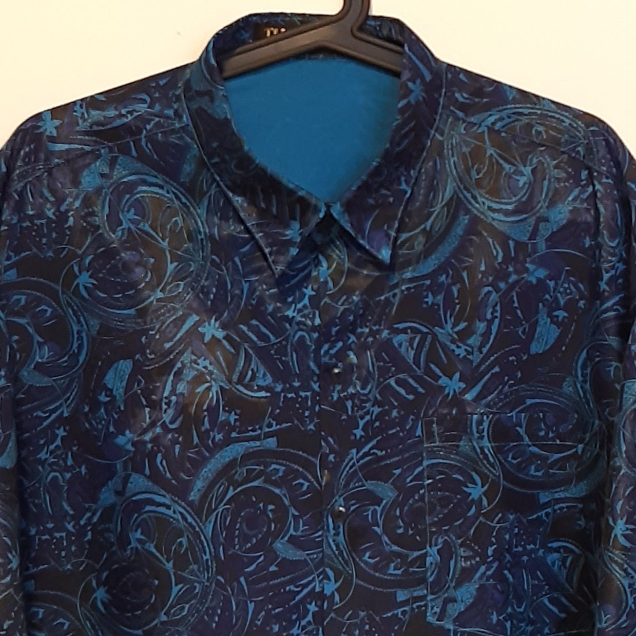 Blue Printed Silk Vintage Men Shirt Etsy