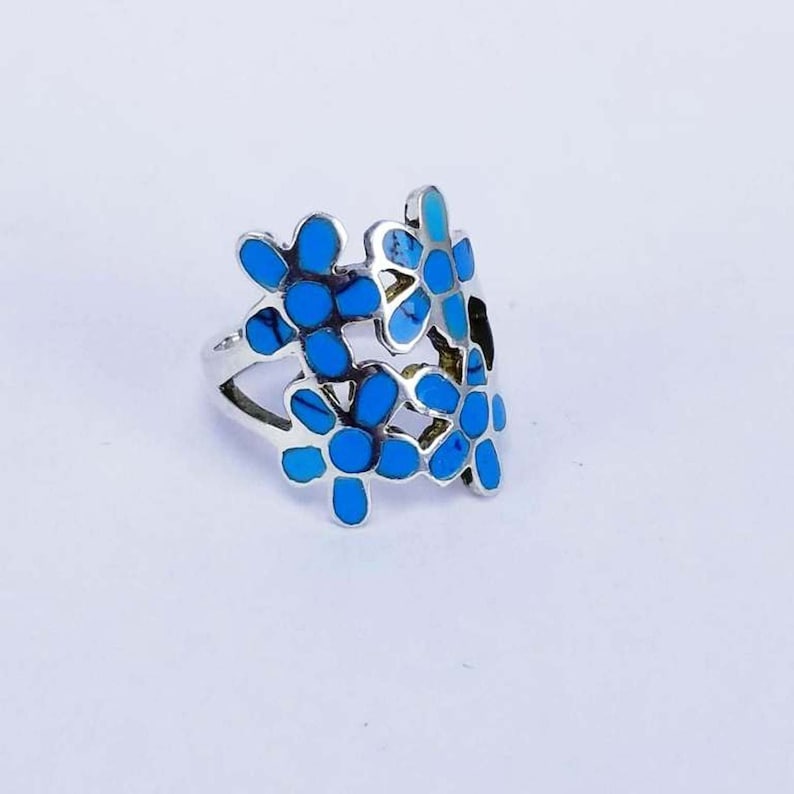 flower Women/'s Sterling Silver Ring natural blue senai \u0641\u064a\u0631\u0648\u0632 \u0633\u064a\u0646\u0627\u0648\u064a 925 Sterling Silver Ring Womens Silver Rings Womens Silver feroza Ring