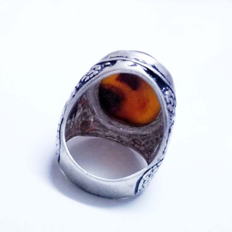 antique yemeni 925 sterling silver ring genuine natural 100/% agate aqeeq yemen
