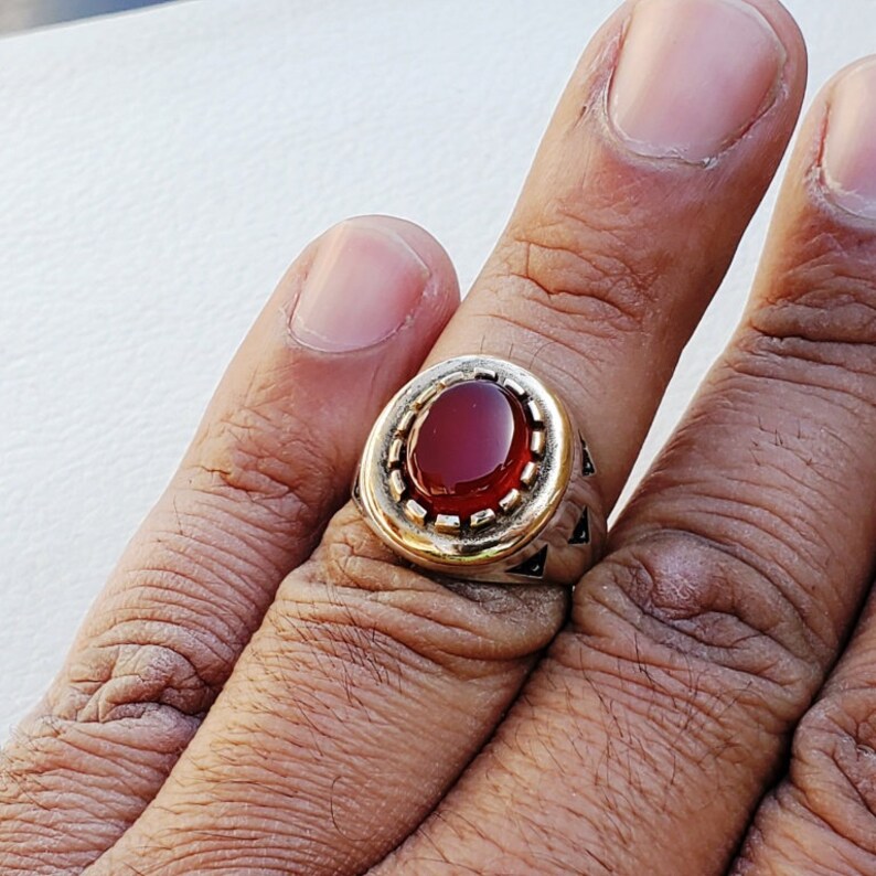 handmade yemen 925 Sterling Silver Mens Ring Carnelian Agate Aqeeq Craftmanship