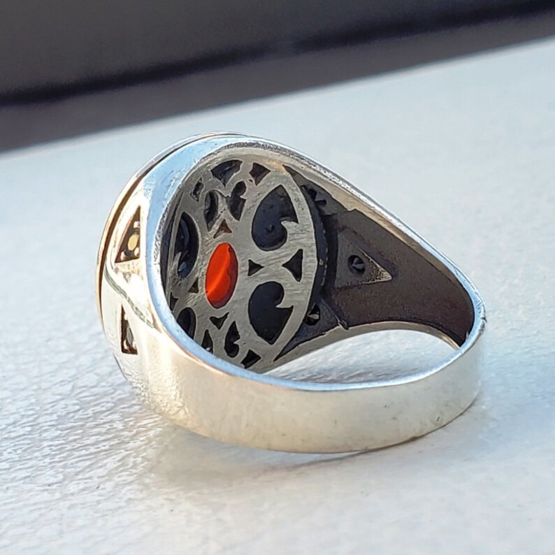 handmade yemen 925 Sterling Silver Mens Ring Carnelian Agate Aqeeq Craftmanship