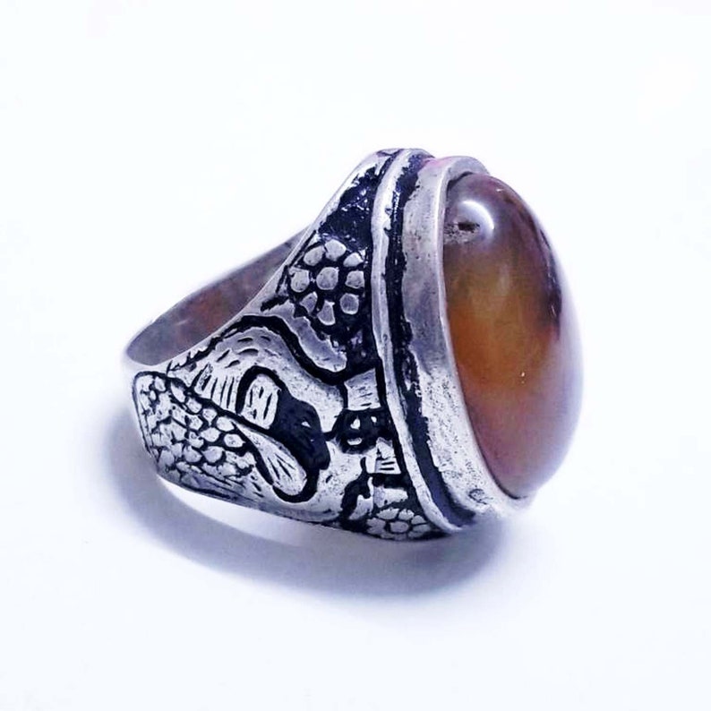 antique yemeni 925 sterling silver ring genuine natural 100/% agate aqeeq yemen