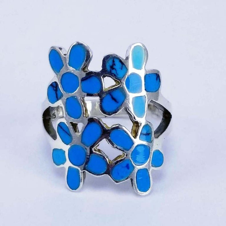 flower Women/'s Sterling Silver Ring natural blue senai \u0641\u064a\u0631\u0648\u0632 \u0633\u064a\u0646\u0627\u0648\u064a 925 Sterling Silver Ring Womens Silver Rings Womens Silver feroza Ring
