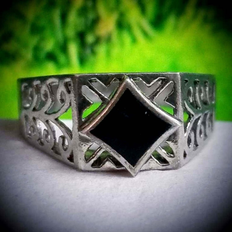 WOW handmade 925 sterling silver ring nice black stone middle eastern jewelry