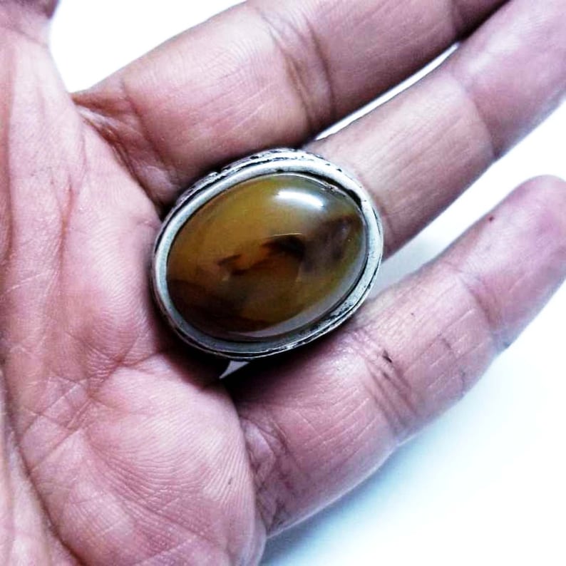 antique yemeni 925 sterling silver ring genuine natural 100/% agate aqeeq yemen