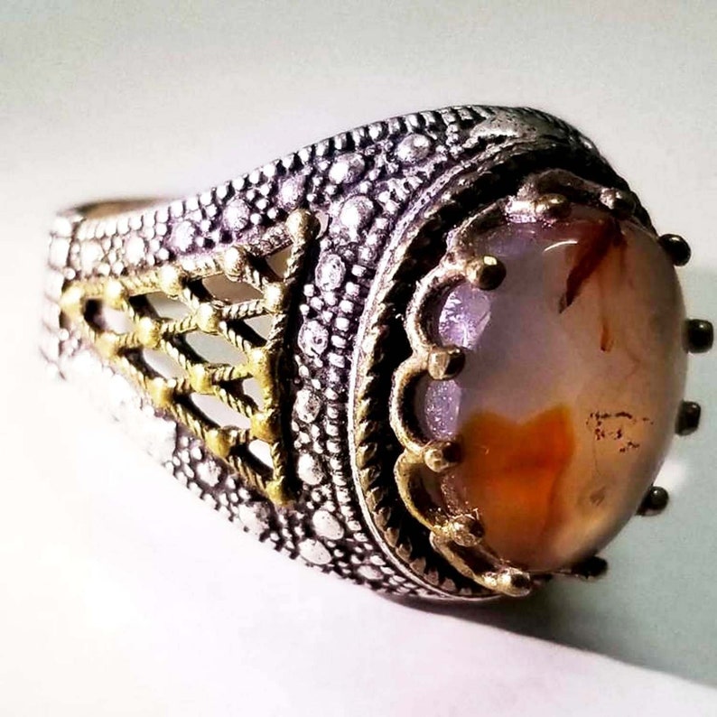 handmade 925 sterling silver ring genuine yaman yemen aqeeq agate akeek