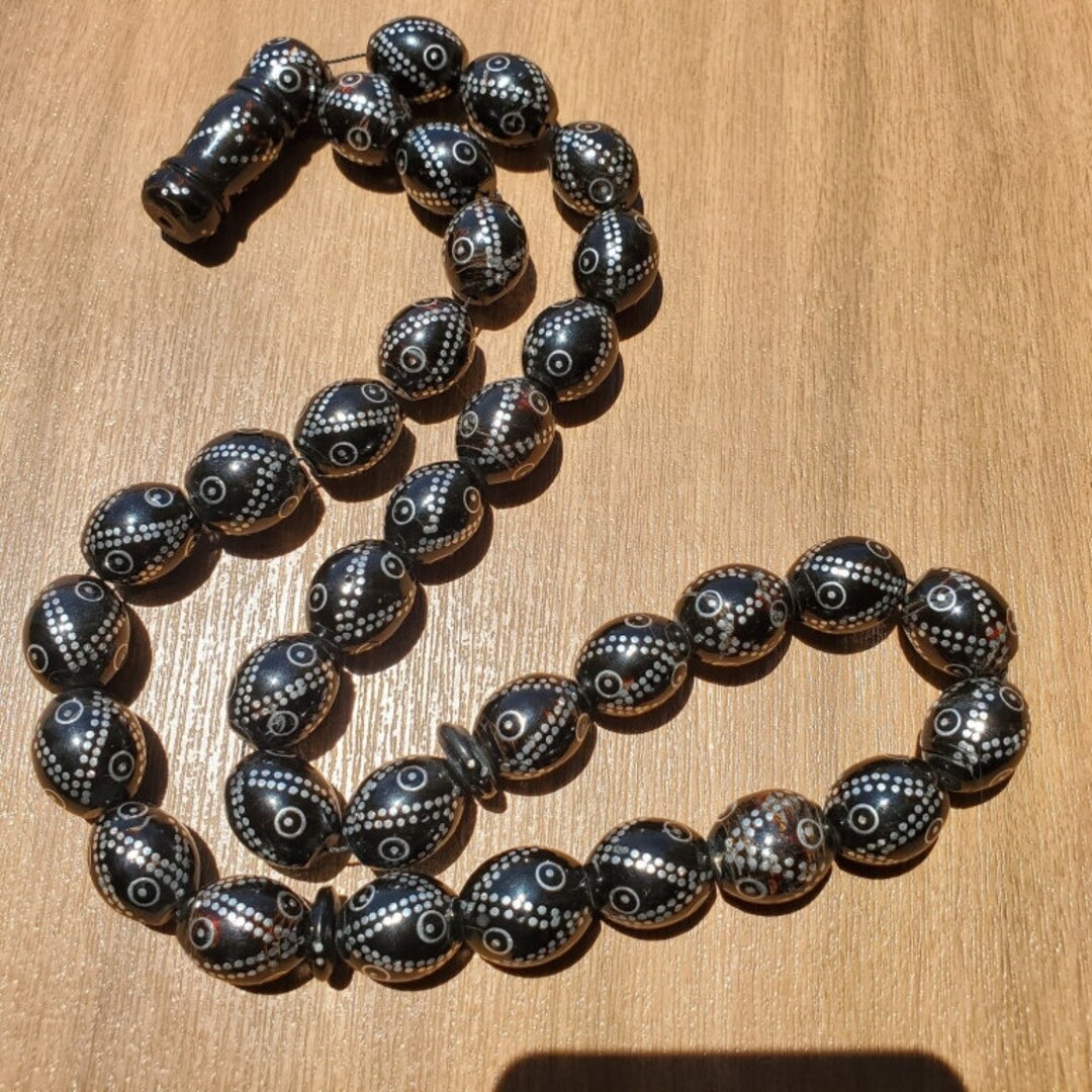 Huge Antique Yemen Black Coral Prayer Beads Necklace Makkawi Etsy