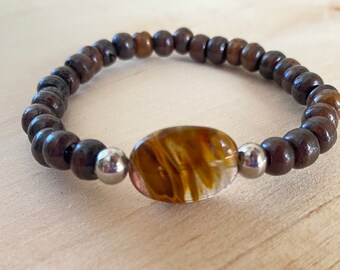 Fire Quartz & Wood Bracelet | Boho Bracelet | Wood Bracelet | Natural Stone Bracelet | Yoga | Meditation