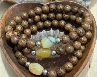 African Opal Jasper Mala Braclet | Women’s Bracelet | Men’s Bracelet | Diffuser Braclet | Wood Bracelet| Yoga | Meditation | Natural Stone