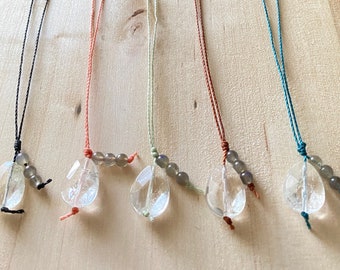 Crystal Quartz Lariat | Labradorite Lariat | Natural Stone Necklace | Healing Necklace | Protection Stones | Cleansing Stones | Chakra |