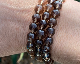 Handmade Chakra Bracelet Faceted Smoky Quartz Bracelet Wood Mala Bracelet Unisex Bracelet Smoky Quartz & Wood Bracelet