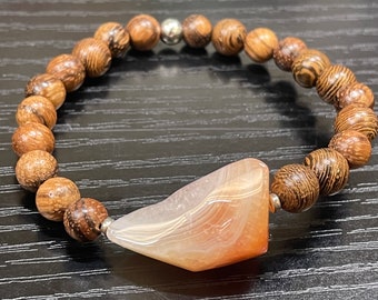 Botswana Agate Mala Bracelet | Women’s Bracelet | Men’s Bracelet | Diffuser Braclet | Wood Bracelet| Yoga | Meditation | Natural Stone