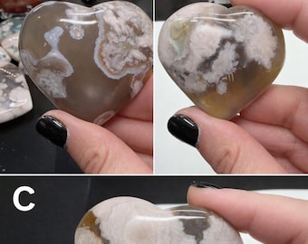 Black Flower Agate Heart