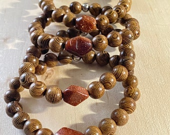 Goldstone & Wood Bracelet | Boho Bracelet | Wood Bracelet | Natural Stone Bracelet | Yoga | Meditation