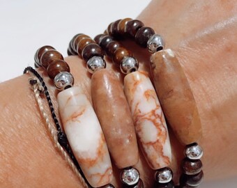 Pink Zebra Jasper Mala Braclet | Women’s Bracelet | Men’s Bracelet | Diffuser Braclet | Wood Bracelet| Yoga | Meditation | Natural Stone
