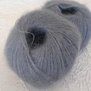 May include: Two skeins of light gray yarn, a soft and fuzzy mohair blend.