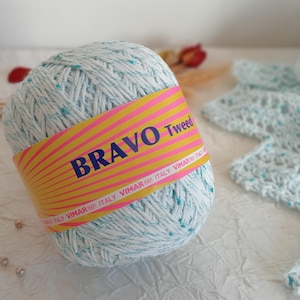 FILATURA Di CROSA maglia lana, -Bravo Tweed, lana fantasia, filato estivo leggero in cotone screziato bicolore bianco/blu, 100 g-190 mt.