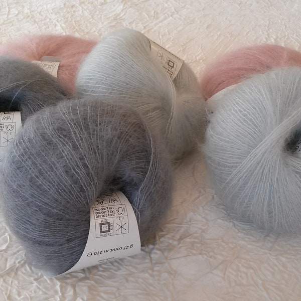 Laine à tricoter, laine dentelle à tricoter Super Kid Mohair et Soie, laine extrafine et luxueuse en mohair et soie, 25 g-210 m.