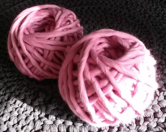 Laine à tricoter, laine mèche mérinos xxl, grosse pelote de laine mèche xxl à tricoter, pure laine vierge mérinos, rose, 200 g, 25 m.