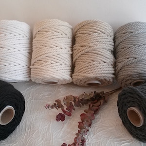 Cuerda macramé, macramé, cuerda macramé algodón 5 mm, bobina de cuerda 100% algodón torcido, hilo macramé, hilo macramé algodón 5 mm, 45 m.