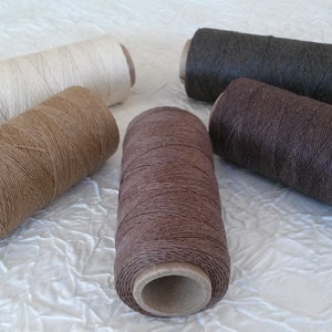 Linen thread, natural waxed linen twine, spool of colored natural waxed linen thread, 3 strands, 1 mm, 180 m. (3 ply, 0.04 in./197 yd).