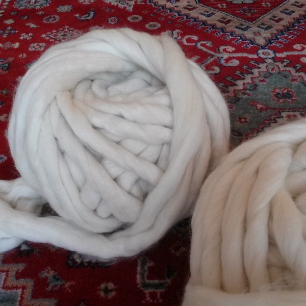 Laine à tricoter, pure laine mèche vierge mérinos Jumbo/Géant, laine mèche mérinos XXL, laine bio, laine mérinos biologique écru, 700 g.