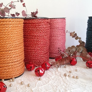 Macrame rope, 5 mm 3 ply colorful jute and lurex macrame rope, twisted jute rope, Christmas rope, jute macrame rope, 40 m / 43.7 yd.