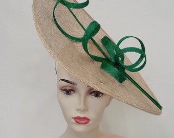 Natural gold and fir green sisal fascinator, wedding-ceremony, &quot;Envolée Arabesques liana&quot;, custom made item, custom made item