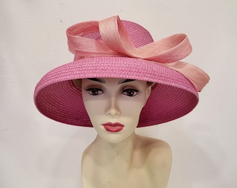 Fuchsia pink wedding hat in sisal and imitation straw, custom made item, custom made item