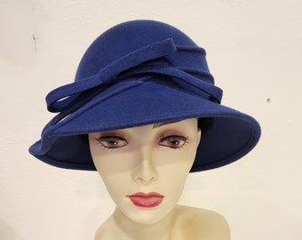 Midnight blue hat in molded wool, city - wedding - ceremony, 100% wool