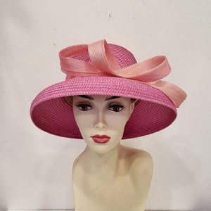 Fuchsia pink wedding hat in sisal and imitation straw, custom made item, custom made item
