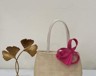 Natural and fuchsia sisal "Lady" bag, perfect for weddings and special occasions. Custom-made.