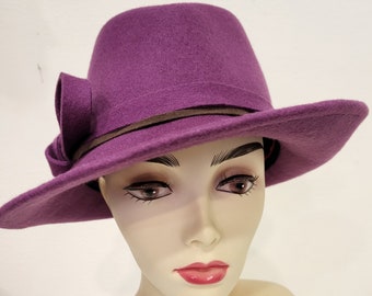 Purple raised borsalino hat in molded wool, city - wedding - ceremony, 100% wool