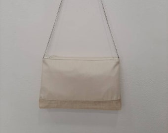 Pochette naturel clair, en soie et  sisal, mariage- cérémonie, article fabriqué sur mesure, custom made item