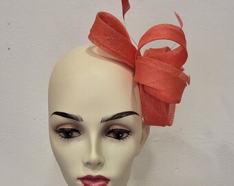 Coral orange wedding fascinator, sisal, feathers, wedding ceremony, "Crazy Knot" model, custom-made item