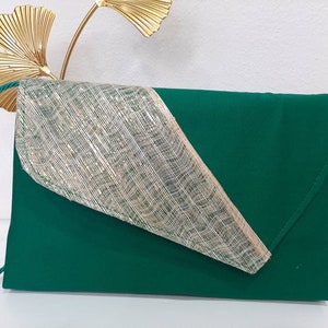 Green and gold pouch, in silk fabric and abaca, wedding-ceremony, custom made item, custom made item image 4