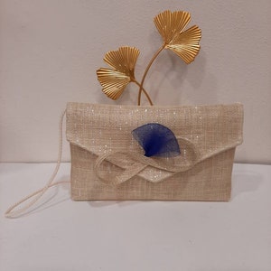 Natural lamé and royal blue pouch, sisal and horsehair, wedding-ceremony, custom-made item, custom made item