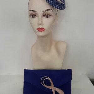 Retro fascinator wedding veil in midnight blue and pink, in sisal, Milady fleurs model, custom made item, custom made item image 8