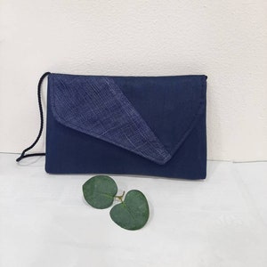 Midnight blue pouch, cotton and sisal, wedding-ceremony, custom-made item, custom made item