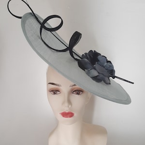 sky blue and black wedding fascinator, wedding cocktail ceremony, &quot;Envolée Fleur&quot; model, custom made item, custom made item