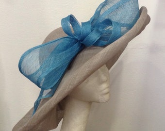 Capeline gray and turquoise, sisal, wedding-cocktail-ceremony, elegant wave shape, custom made item, custom made item