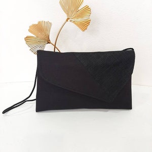 Black pouch, fabric and sisal, wedding-ceremony, custom made item, custom made item