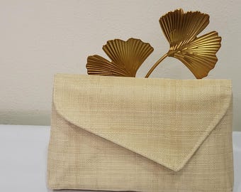 Natural-colored sisal clutch bag, wedding/ceremony style, "Asymmetrical" design, custom-made item