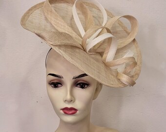 Natural and off-white wedding fascinator, cocktail wedding ceremony, "Diane" model, custom-made item